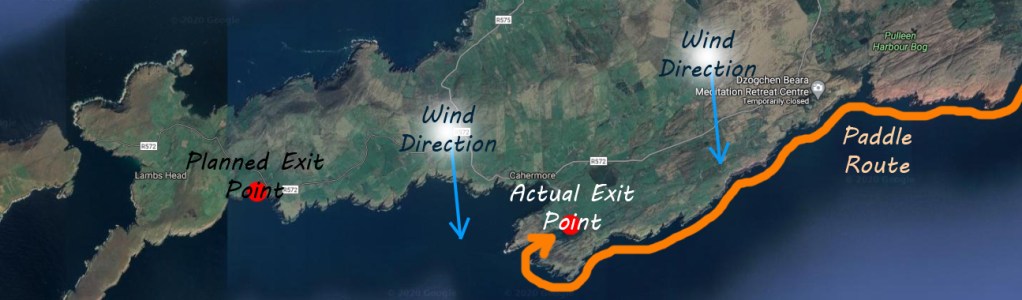 a close up of a map of the Beara Peninsula showing wind direction and Oona Goes Wild Route